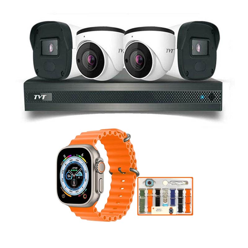 Picture of TVT 4 CCTV Cameras Combo (2 Indoor & 2 Outdoor CCTV Cameras) 👨🏻‍🔧With CCTV Installation + DVR + HDD + Accessories + Power Supply + 90m Cable + Smart Watch & 7 Multicolor Straps